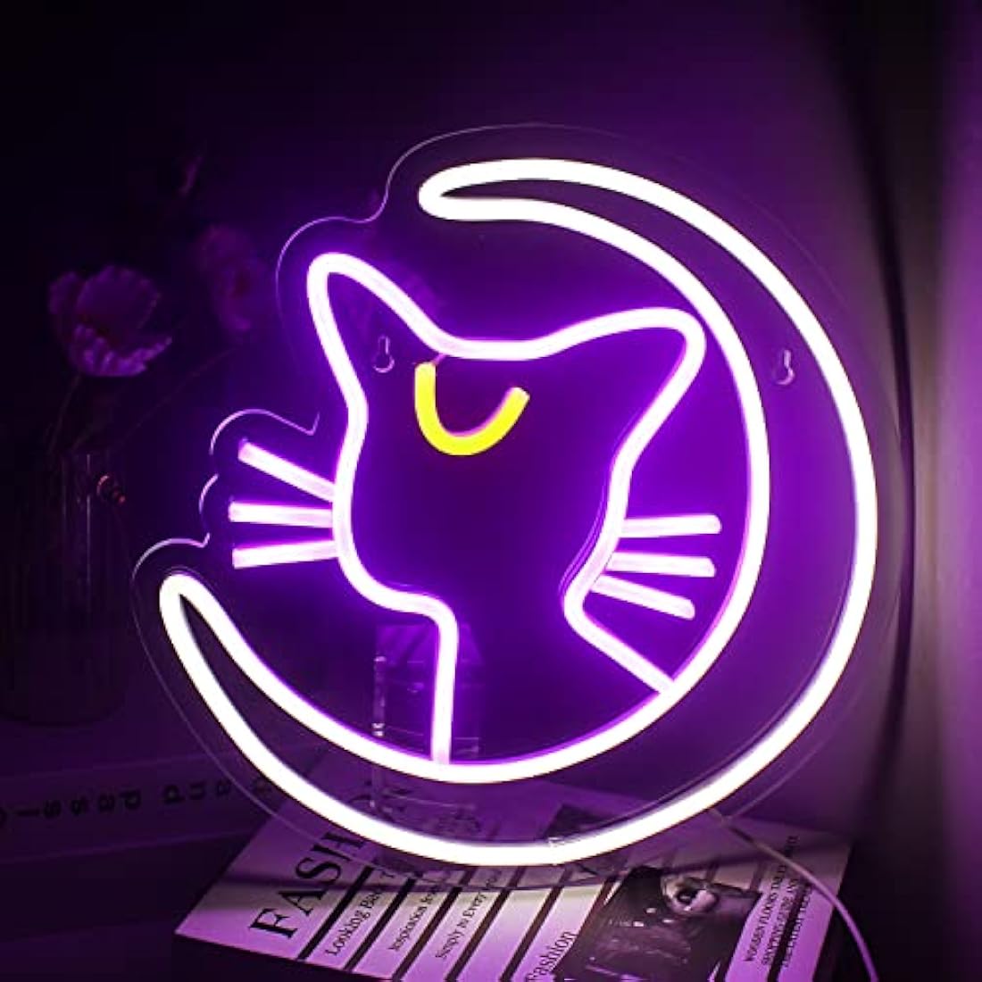 Anime Neon Signs for Wall Decor, Sailor Moon Neon Lights for Bedroom, Cat Light Sign with USB Powered for Anime decor, Game Room, Kid's Room