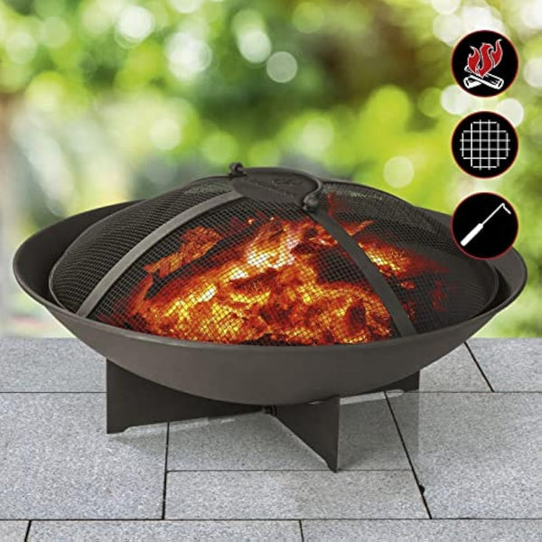 Landmann Fire Basket - 60.5 cm | Made of Powder-Coated Steel - Weatherproof and Stable | With Spark Guard for 360° Visibility & Protection from Sparks | Practical Carry Handle & Sturdy Base [Black]
