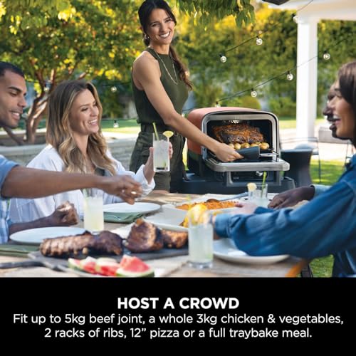 Ninja Artisan Electric Outdoor Pizza Oven & Air Fryer, 4 Functions: Pizza, Air Fry, Bake & Prove, 5 Pizza Settings, Includes 12-inch Pizza Stone, Pizza Peel, Baking Tray & Air Fry Basket, Grey MO201UK