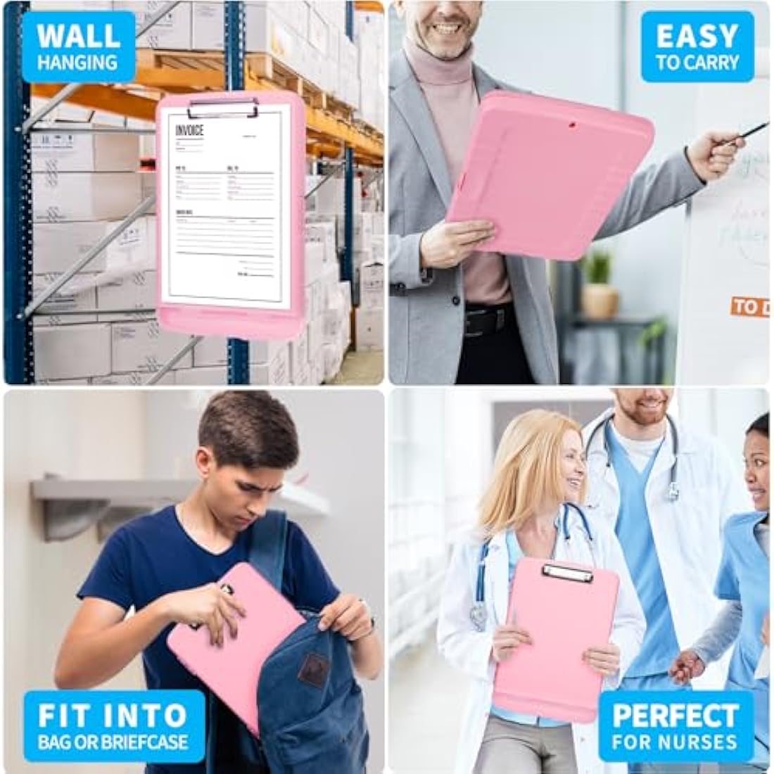 DMFLY Clipboard with Storage, Heavy Duty Clip Boards with Pen Holder, A4 Plastic Clipboards with Compartment, Holds 6+ Pencils and 200+ Sheets, Strong Clipboards with Low Profile Clip, Great for Work