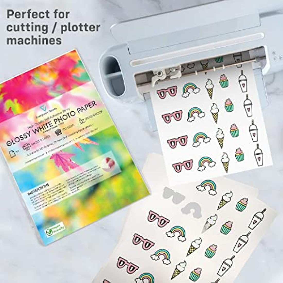 Evergreen Goods 50 Sheets A4 Glossy White Photo Sticker Paper Printable | Splashproof - Inkjet & Laser Printers | Ideal for Sticker Making - Make Your Own Stickers | Very Sticky Self-Adhesive