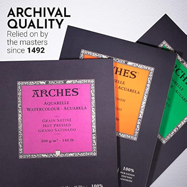 ARCHES Aquarelle 100% Satin 300 g Glued Pad A3 12 sheets Natural White