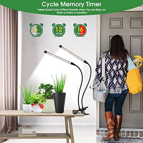 wolezek LED Grow Light Full Spectrum, 2 Pack Indoor Plant Light, 6000K/3000K/660nm 2-Head Plant Growing Lamp with Clip, Auto ON & Off 6/12/16H Timer, 3 Light Modes, 5-Level Dimmable, for Plant Growth