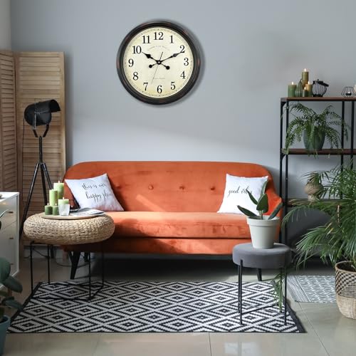 DIYZON Round Classic Wall Clock Silent Non Ticking 16'' Extra Large Quartz Vintage Clock, Curved glass Rome Retro Clock Battery Operated, Suitable