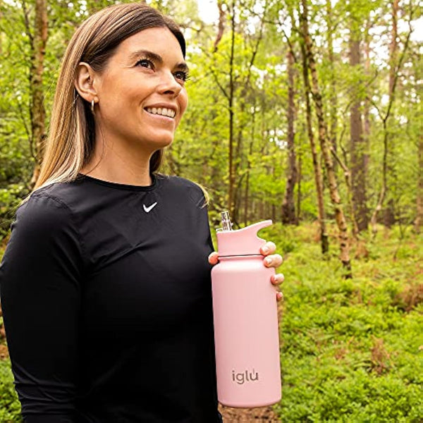 iglu Reusable Water Bottles | Premium Double Walled Stainless Steel | 1 Litre Vacuum Insulated Bottle | Leakproof Straw Lid | Sweatproof & BPA Free | Great His & Her Eco Gift (Himalayan Pink, 1L)