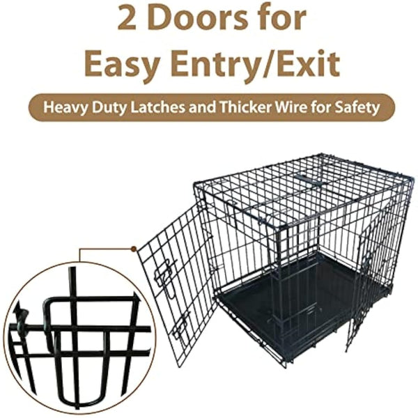 Ellie-Bo Black Standard Large 36-inch Folding 2-Door Dog Cage/Crate with Metal Tray