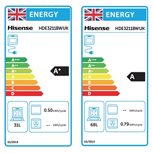 Hisense HDE3211BBUK 60cm Electric Cooker with Ceramic Hob-Black , A Rated Double Oven