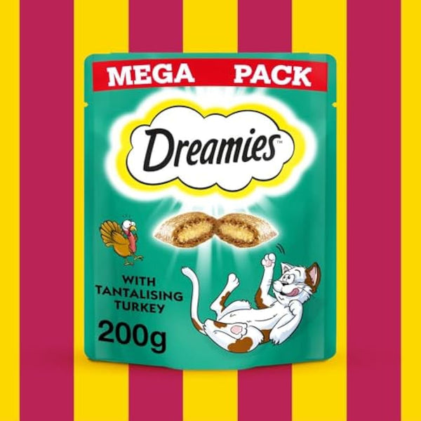 Dreamies Mega Pack Cat Treats, Tasty Snacks with Delicious Turkey, 6 Pouches of 200 g