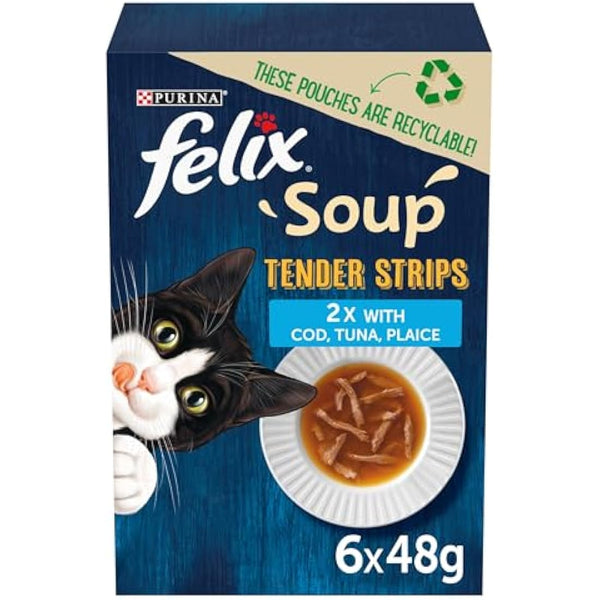 FELIX Soup Tender Strips Fish Selection Wet Cat Food 6x48g, (Pack of 8)