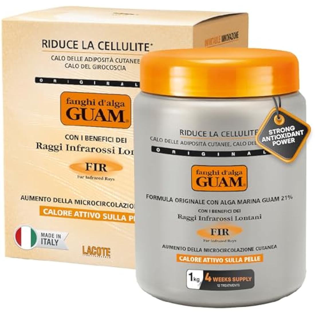 GUAM FIR Anti Cellulite Seaweed Hot Body Mud - 1kg Cellulite Remover for Flat Tummy & Waist - Belly Tightening Skin Firming Cream - INFRARED Body Warp Treatment - Boost Circulation, Improve Elasticity