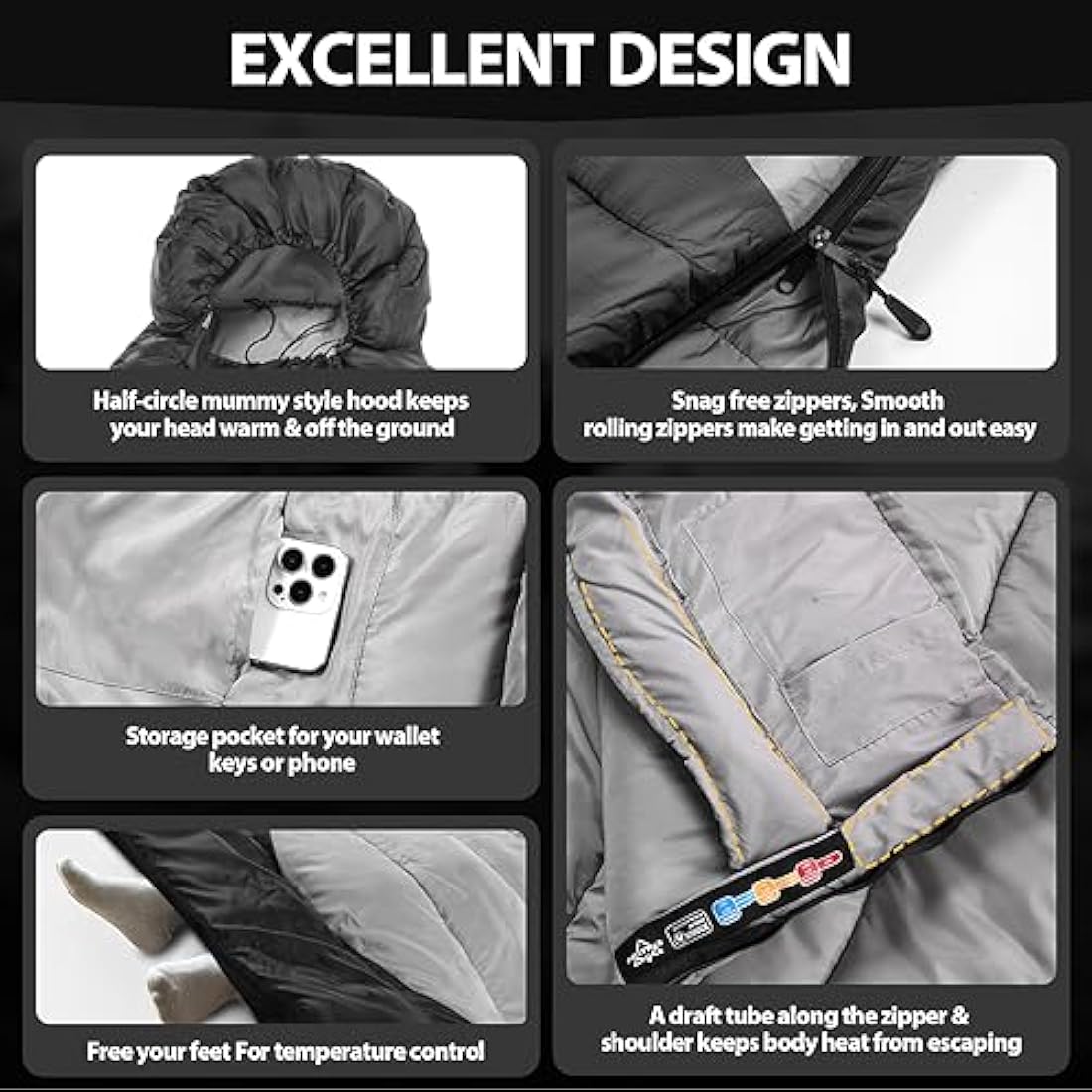 ETGLCOZY Sleeping Bags for Adults Kids, Ultralight Compact w/Compression Sack for Warm & Cold Weather Camping Essentials for Backpacking Hiking Travel Indoor - Unisex Boy Girl Man Woman