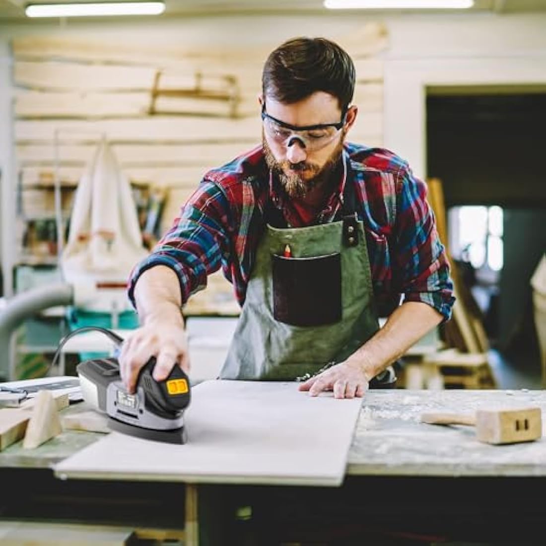 JELLAS Detail Mouse Sander, 220W Compact Sander Machine for Wood, 13,000 RPM Sanders with Dust Collection, 12PCS Standard Sandpapers, 4 Finger Attachment and Sanding Pad Included, JD2442