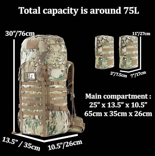 BACKFERRY 75L Tactical Backpack with Internal Frame, MOLLE, and Hydration System for Camping,Hunting,Backpacking,Hiking and Wild Adventure