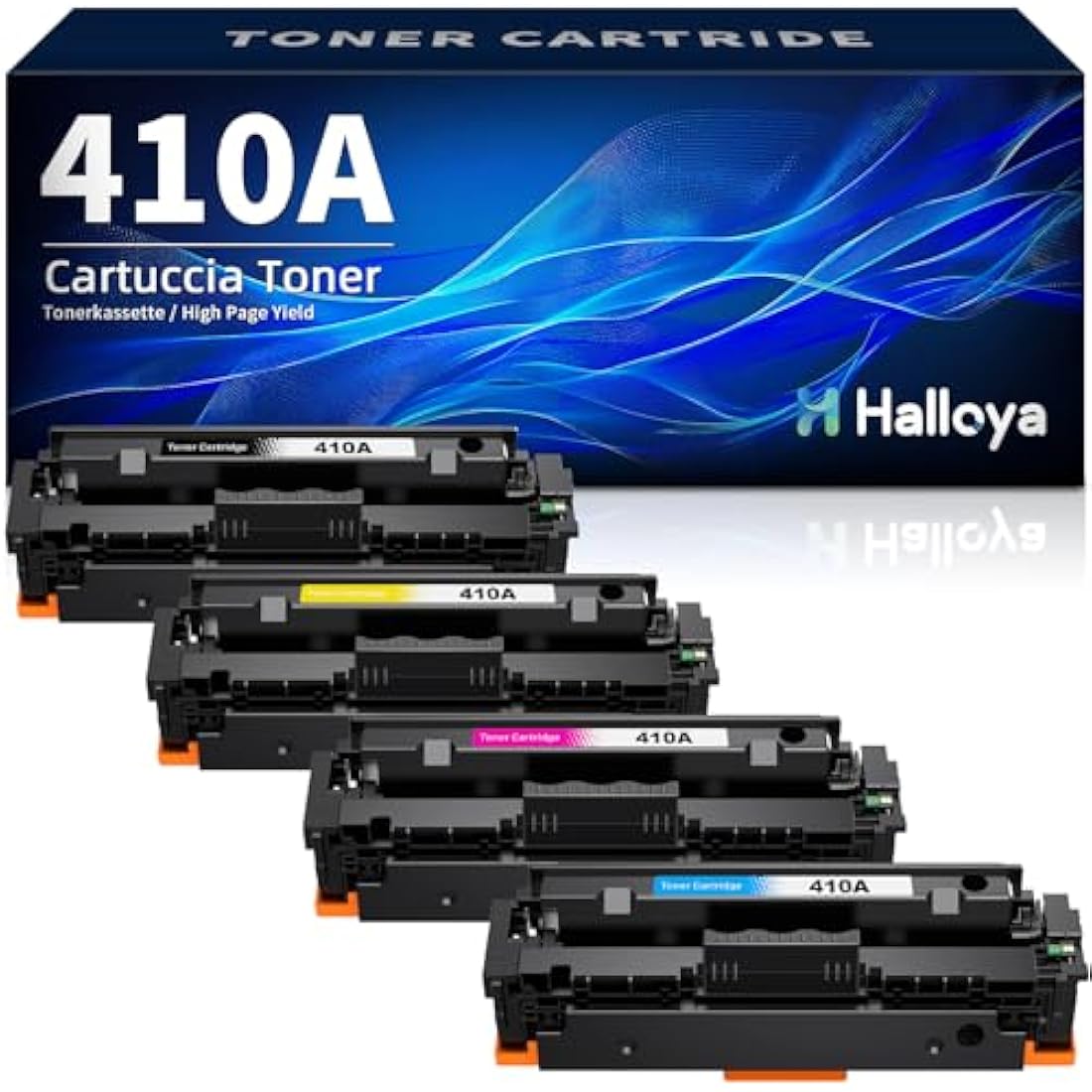 Halloya 410A Compatible Toner Cartridges Replacement for HP CF410A 410X CF410X for Color LaserJet Pro M477fdw M477fnw M477fdn M452nw M377dw M452dn M452dw M477dw M477nw (4 Pack)