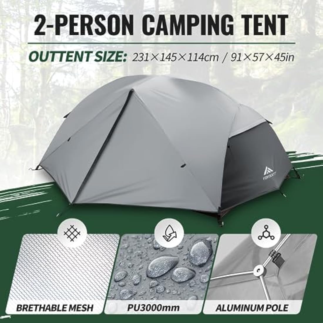 Forceatt Camping Tent,2-3 Man Tent for Outdoor PU3000mm Waterproof Tent Lightweight & Portable easy set up for Hiking Backping Eurohike