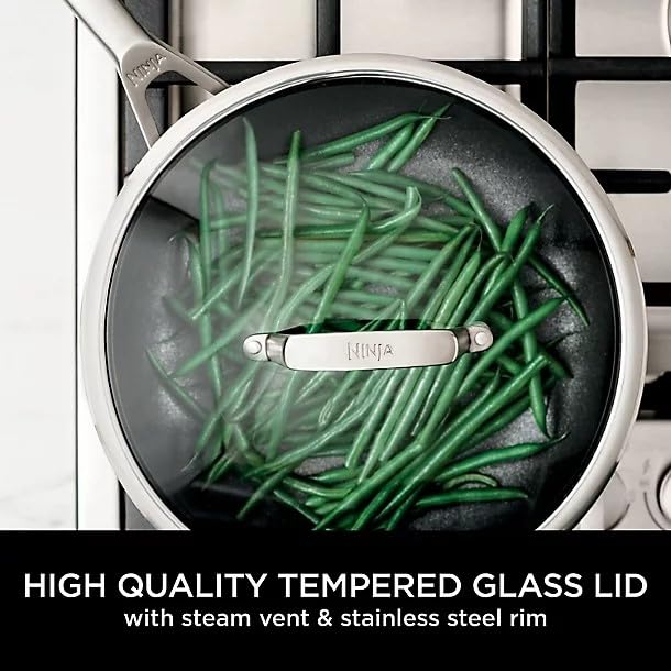 Ninja ZEROSTICK 5-Piece Pan Set, Long Lasting Non Stick,16cm, 18cm & 20cm Saucepans with oven-safe glass lids, 16cm Milk Pan, 24cm Frying Pan, Stainless Steel Cookware C6500UK