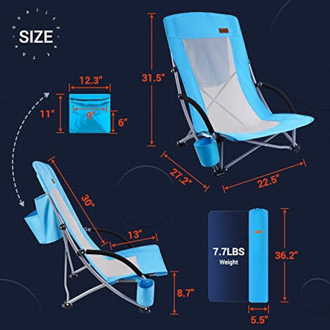 Nice C Beach Camping Chair, Folding Chair w/Cooler High Back, Ultralight Chair with Cup Holder & Carry Bag Compact & Heavy Duty Outdoor, Camping, BBQ, Beach, Travel, Picnic, Festival (1 Of Orange)