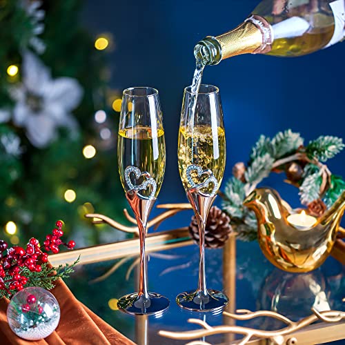 Personalised Champagne Glasses Wedding Gifts - Set of 2 Mr and Mrs Champagne Flutes with Engraved Wooden Gift Box Silver Crystal Champagne Glass