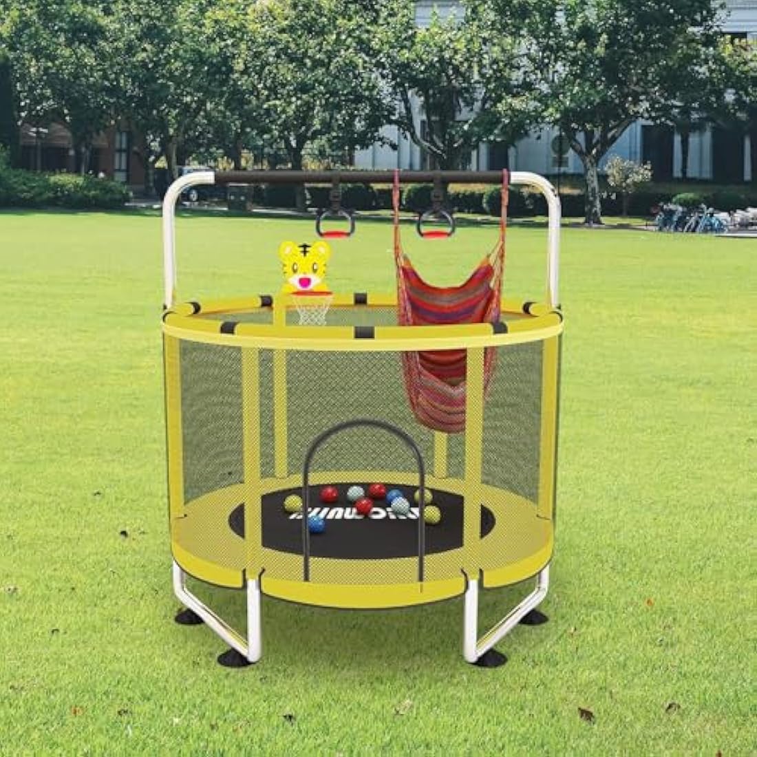 Trampoline for Kids, Adjustable Baby Toddler Trampoline with Basketball Hoop, 220lbs Indoor Outdoor Toddler Trampoline with Enclosure