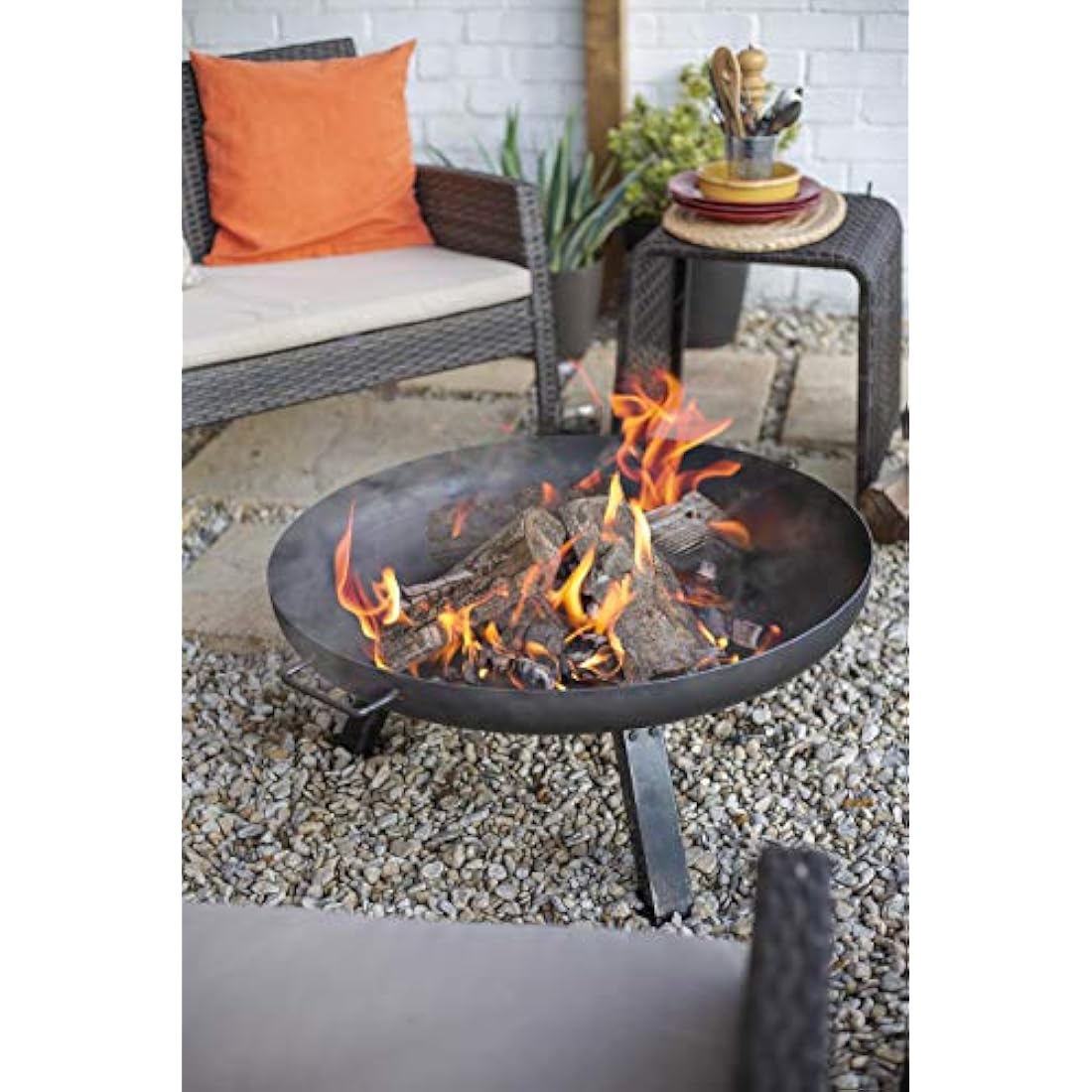 La Hacienda 55576 Pittsburgh Medium Firepit - Industrial Thick Steel - Patio Heater - 360 View - Log Burner, Oiled Steel, 33cm H x 85cm