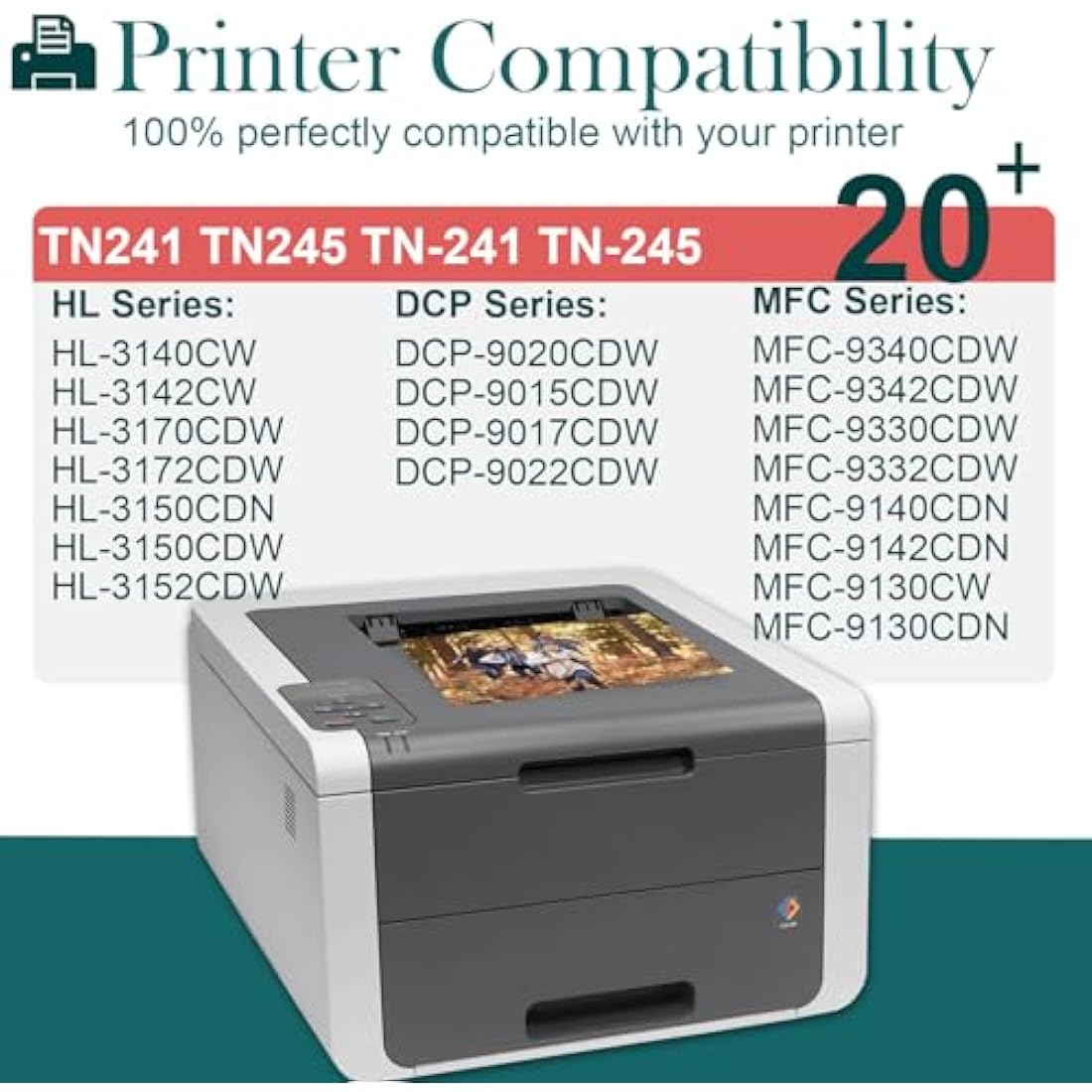 HenceBuy TN241 TN245 Toner Cartridges for Brother TN-241 TN-245 Compatible for HL-3140CW 3142CW 3150CDW 3170CDW DCP-9020CDW 9015CDW MFC-9140CDN 9340CDW 9330CDW (Black Cyan Magenta Yellow, 4-Pack)