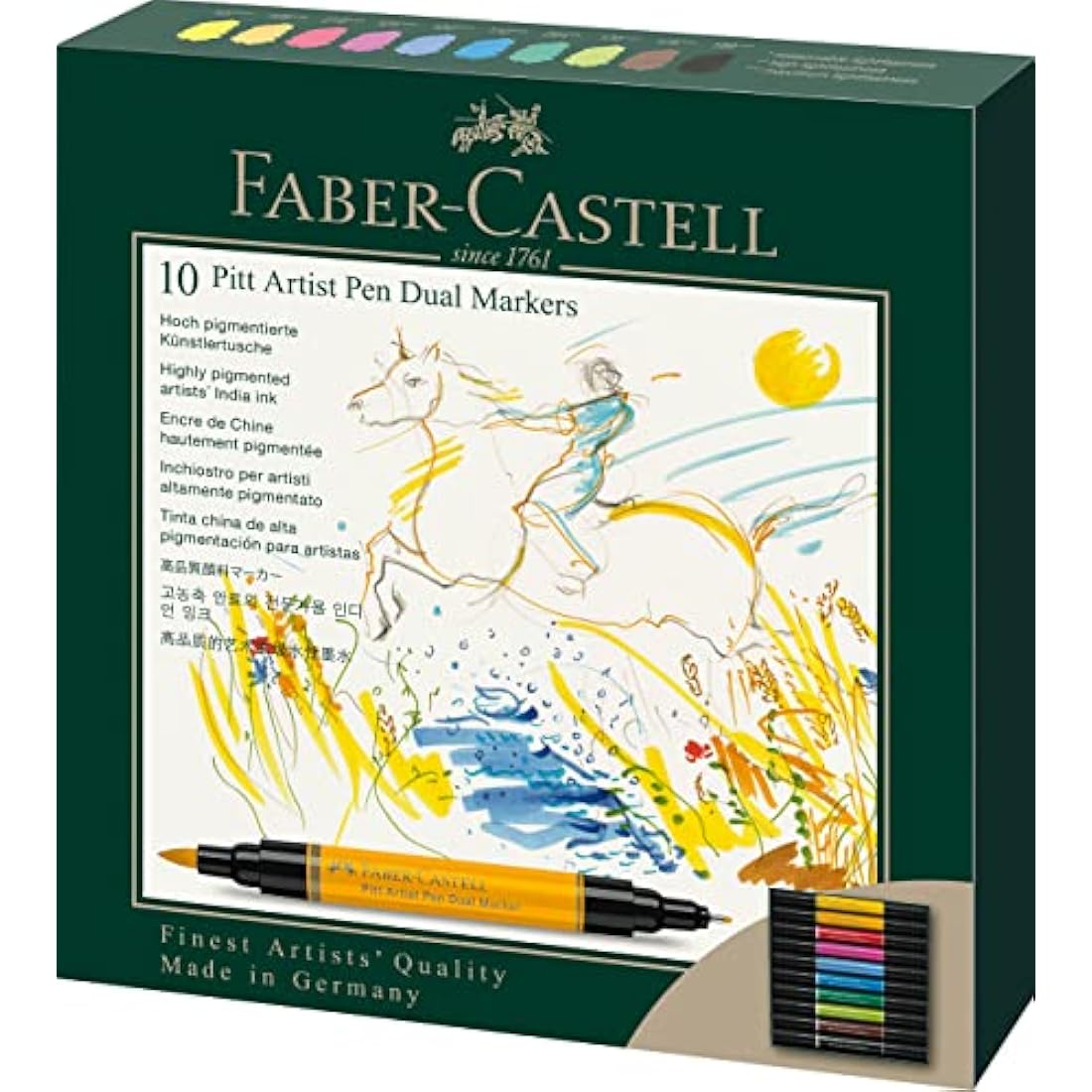 Faber-Castell Art & Graphic Pitt Artist Pen Dual Marker India Ink, Multicoloured, Wallet Of 10, For Art, Craft, Drawing, Sketching, Home, School, University, Colouring