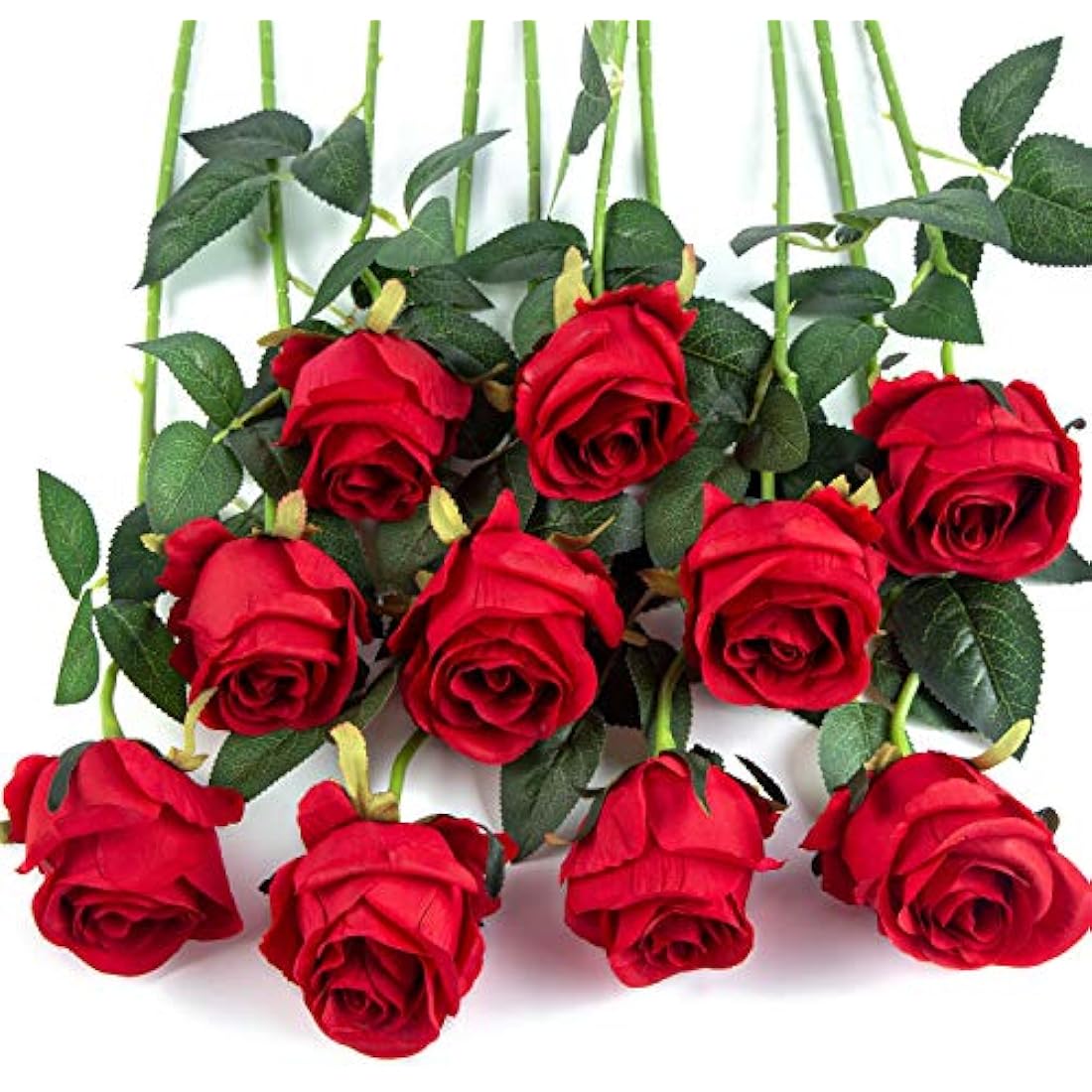 Flojery 10pcs Artificial Rose Flowers Long Stem Fake Silk Roses for DIY Wedding Bouquet Table Centerpiece Home Decor,Red