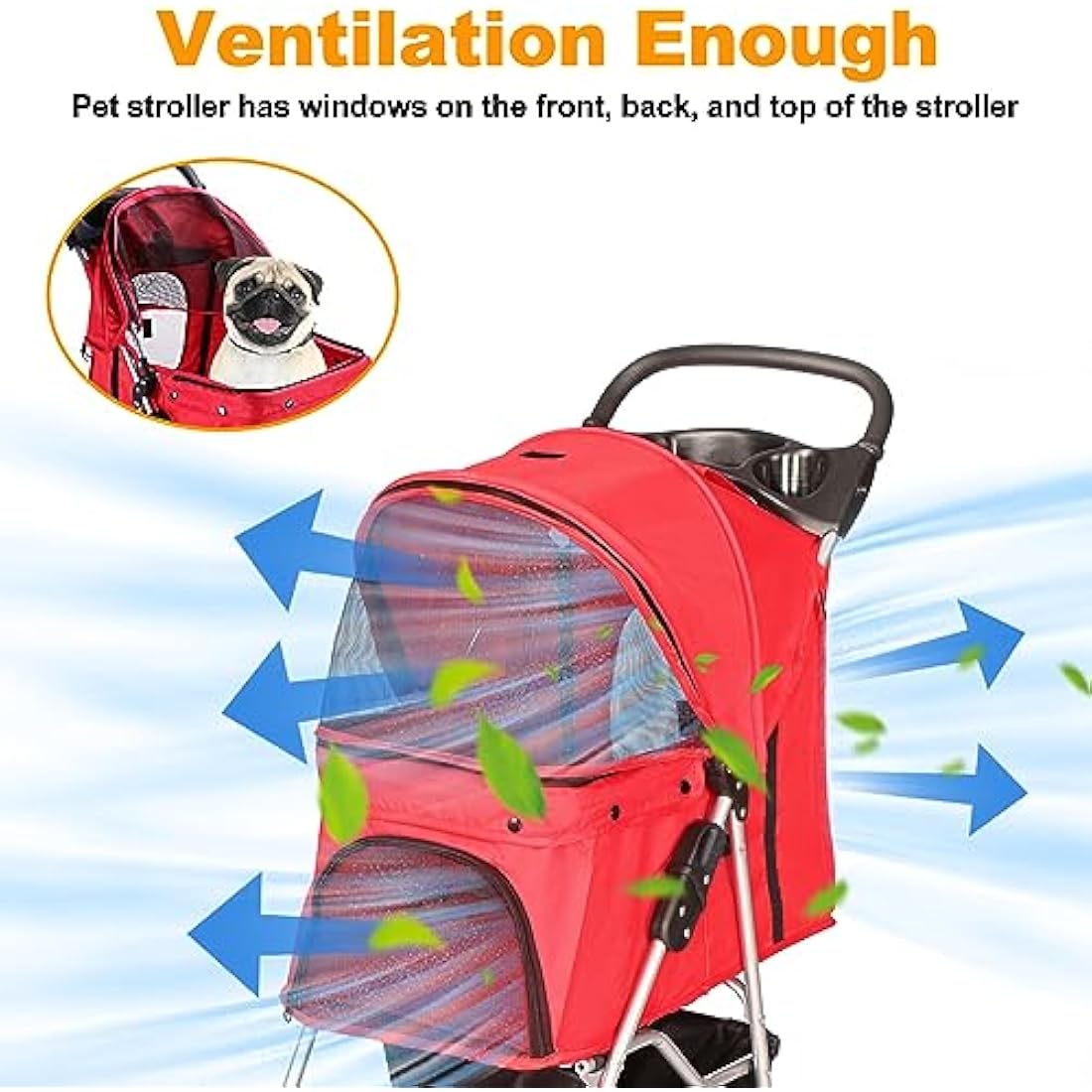 display4top Pet Travel Stroller Dog Cat Pushchair Pram Jogger Buggy With 4 Wheels (Red)