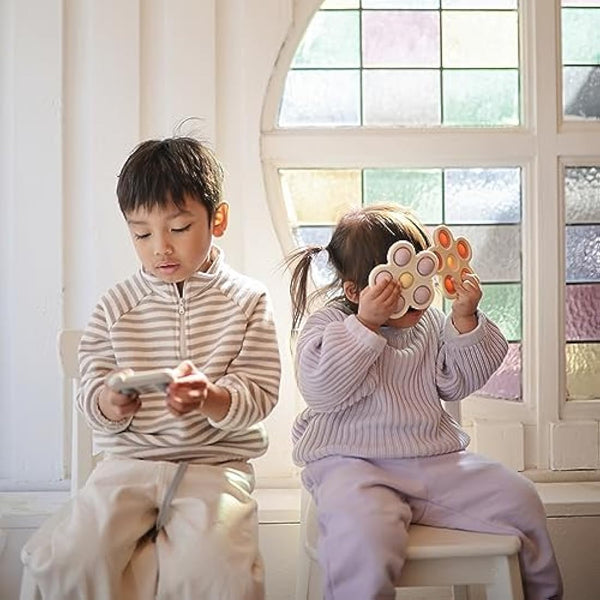 Mushie Press Toy | Push & Pop Bubble Sensory Fidget Toy | 10+ Months | Stress Relief Toy | 100% Food Grade Silicone and ABS Plastic | Flower Design (Soft Lilac/Pale Daffodil/Ivory)