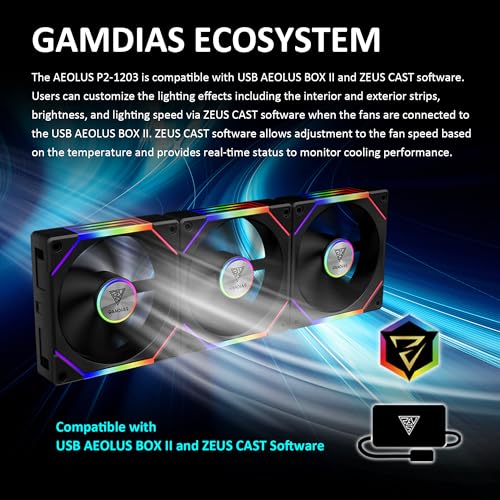 GAMDIAS 120mm ARGB PC Case Fans, Computer Case Fan, Cabless Daisy Chain Connection, Dual Infinity Mirror Lighting, Swappable Fan Blade for Reverse Airflow, Performance 30mm Thick, With Control Box