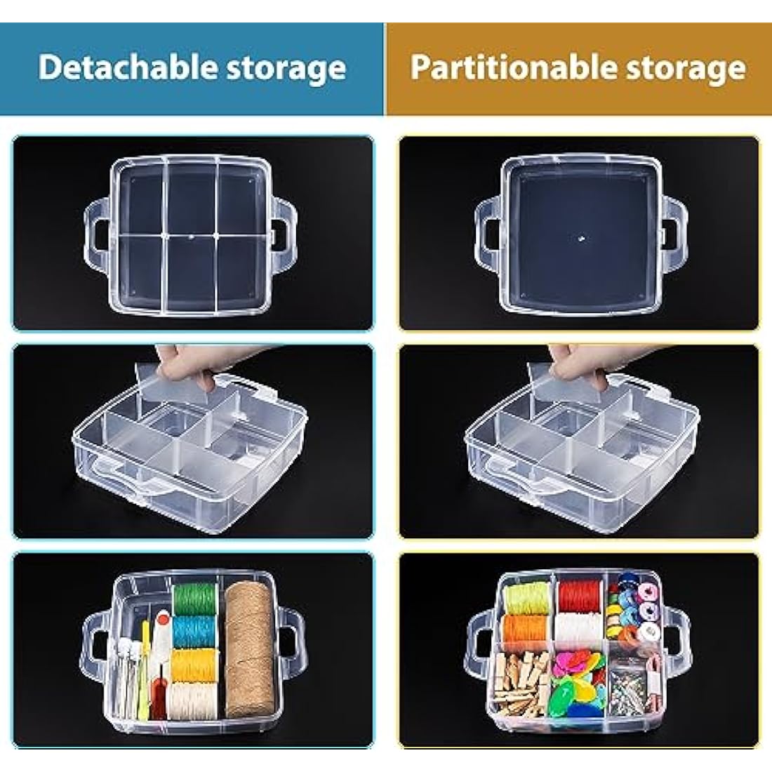 ilauke 2Pcs Craft Storage Box Transparent, 6 Tier Clear Plastic Tiered Craft Organiser Box for Kids, Arts and Crafts Boxes for Beads, Jewellery, Tools, 36 Compartments