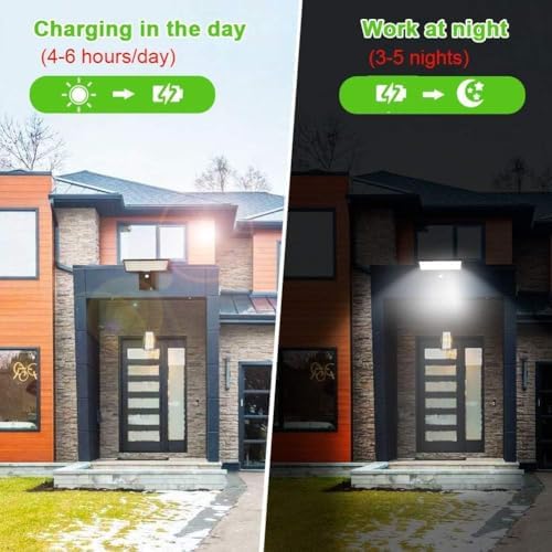 JESLED Solar Powered Lights Outdoor/Outside for Garden Fence Door Yard Pathway, 90 LED Solar Motion Sensor Security/Wall Lights Waterproof 2600mAh, USB Charging (1 Pack)