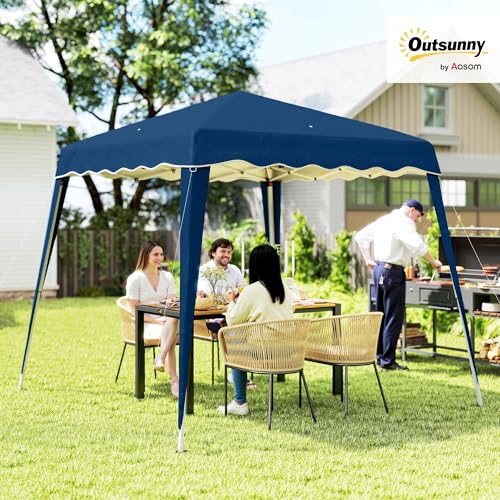 Outsunny 3 M x 3 M Base/ 2.5 M x 2.5 M Top Pop Up Gazebo, One Person Setup Instant with Carry Bag, Height Adjustable Slant Leg Party Tent Instant Event Shelter for Garden, Patio, Black