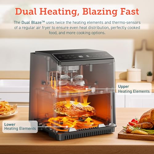 COSORI Smart Air Fryer Oven Dual Blaze 6.4L, Double Heating Elements, Cookbook, No Shaking & No Preheating, APP Control, 12 Functions, Air Fry, Roast, Bake, Reheat, Dishwasher Safe