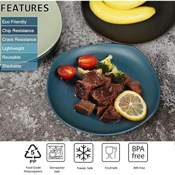 Greentainer Unbreakable Lightweight Dinnerware Sets, Plastic Dinner Set, 4 Dining Plates, 4 Bowls, 4 Cups, Microwave and Dishwasher Safe, Camping Tableware for Kids and Adults, Service for 4(Blue)