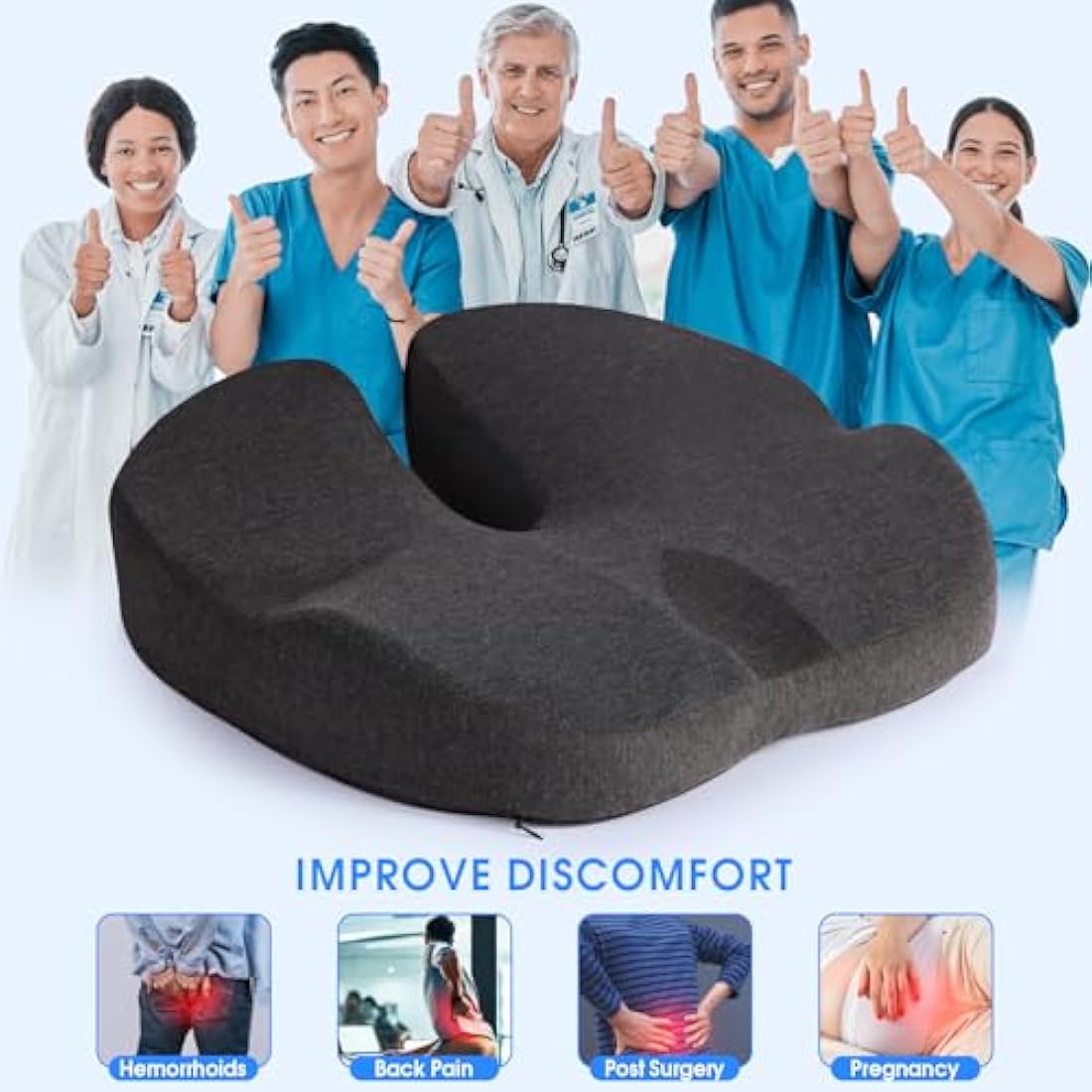 Firhuza Seat Cushion Office Chair Cushions Memory Foam Pressure Relief Cushion for Hip, Tailbone, Coccyx, Sciatica,Ergonomic Seat Cushion Pad for Desk Chair, Wheelchair, Car Seat for Long Sitting