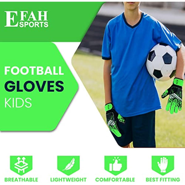 EFAH SPORTS Football Goalkeeper Gloves For Boys kids Children Youth Soccer Goalie Glove with Super Grip Palms