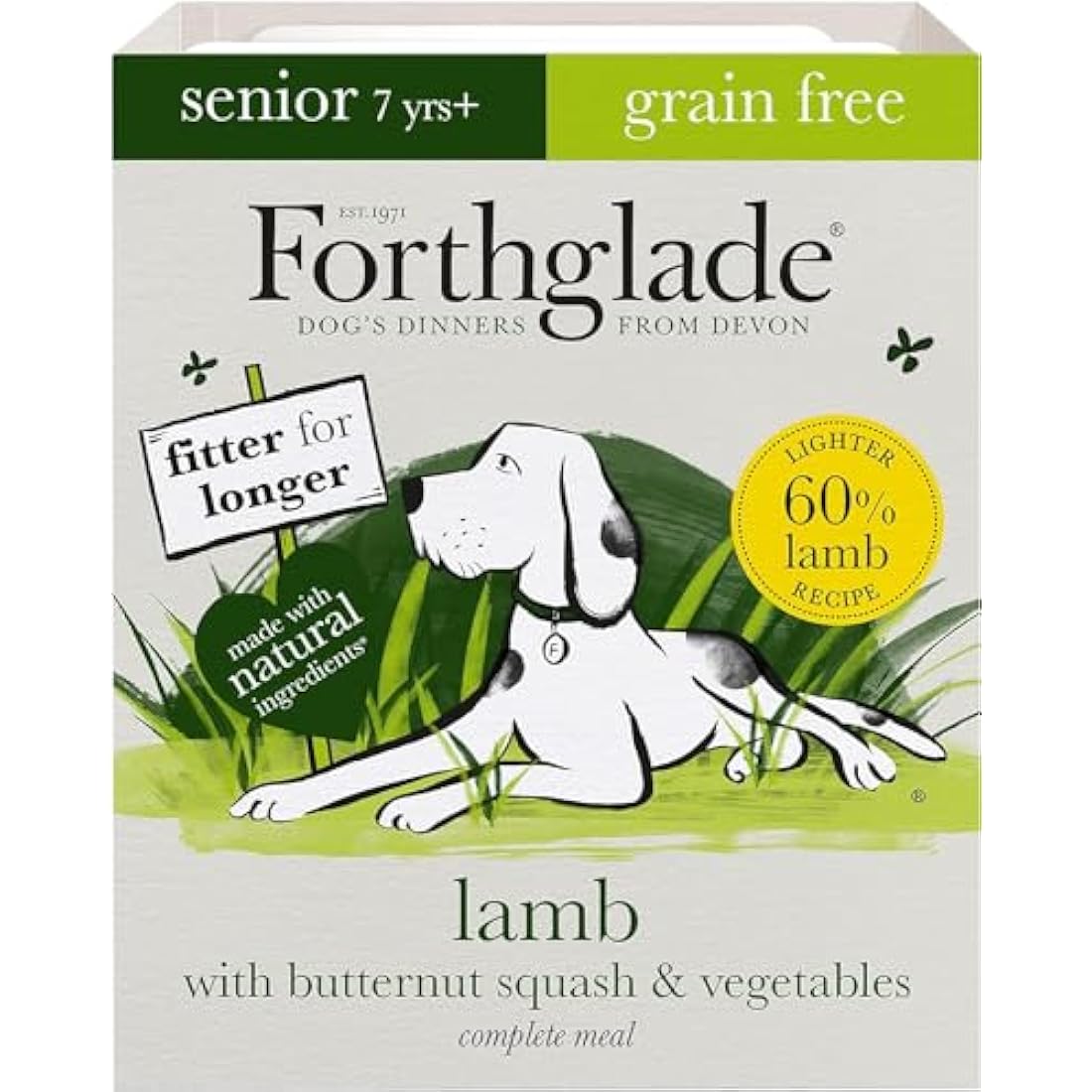 Forthglade Complete Natural Wet Dog Food - Grain Free Lamb with Vegetables (18 x 395g) Trays - Senior Dog Food 7 Years+