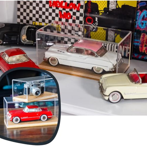 HMF 46871 Acrylic Display Case with Wooden Base for Car Models | 24 x 12 x 11 cm | Transparent