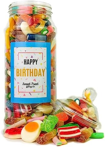 Happy Birthday Pick n Mix Sweet Jar Classic Retro Pick and Mix Jar 24cm x 9cm 650g Sweet Treat Gifting Co.