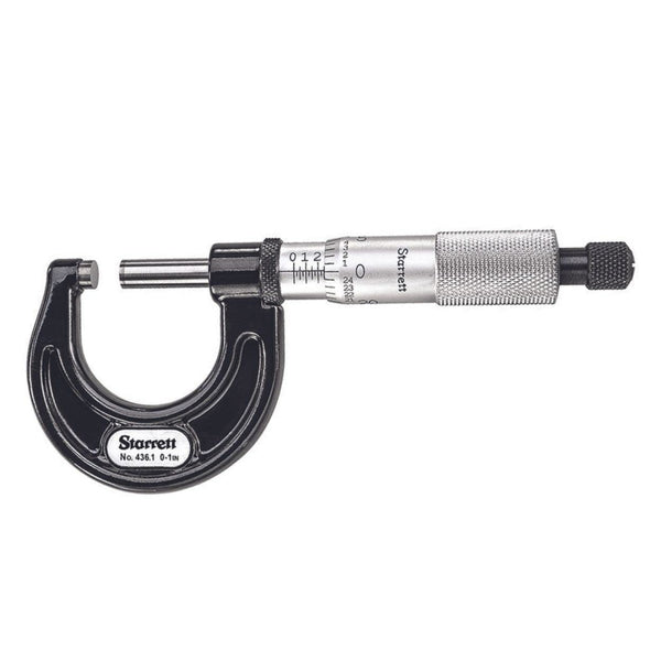 Starrett 436.1XRL-1 Outside Micrometre, Ratchet Stop, Lock Nut, Carbide Faces, 0-1" Range, 0.001" Graduation