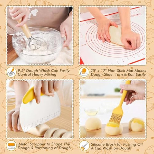 DoughEase Sourdough Starter Kit, 1500ml Sourdough Starter Jar, Bread Proofing Baskets, Dutch Oven Sling, Thermometer, Feeding Time Tracker, Dough Mat, Dough Whisk, Sourdough Bread Baking Supplies