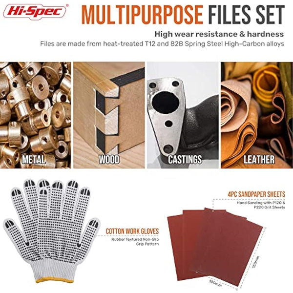 Hi-Spec 17 Pc Metal File Set – Hand & Needle Files, Large & Fine Micro Steel, Flat, Half, Round & Triangle for Crafts, Metal & Wood Work, All in a Large Zipper Storage Case