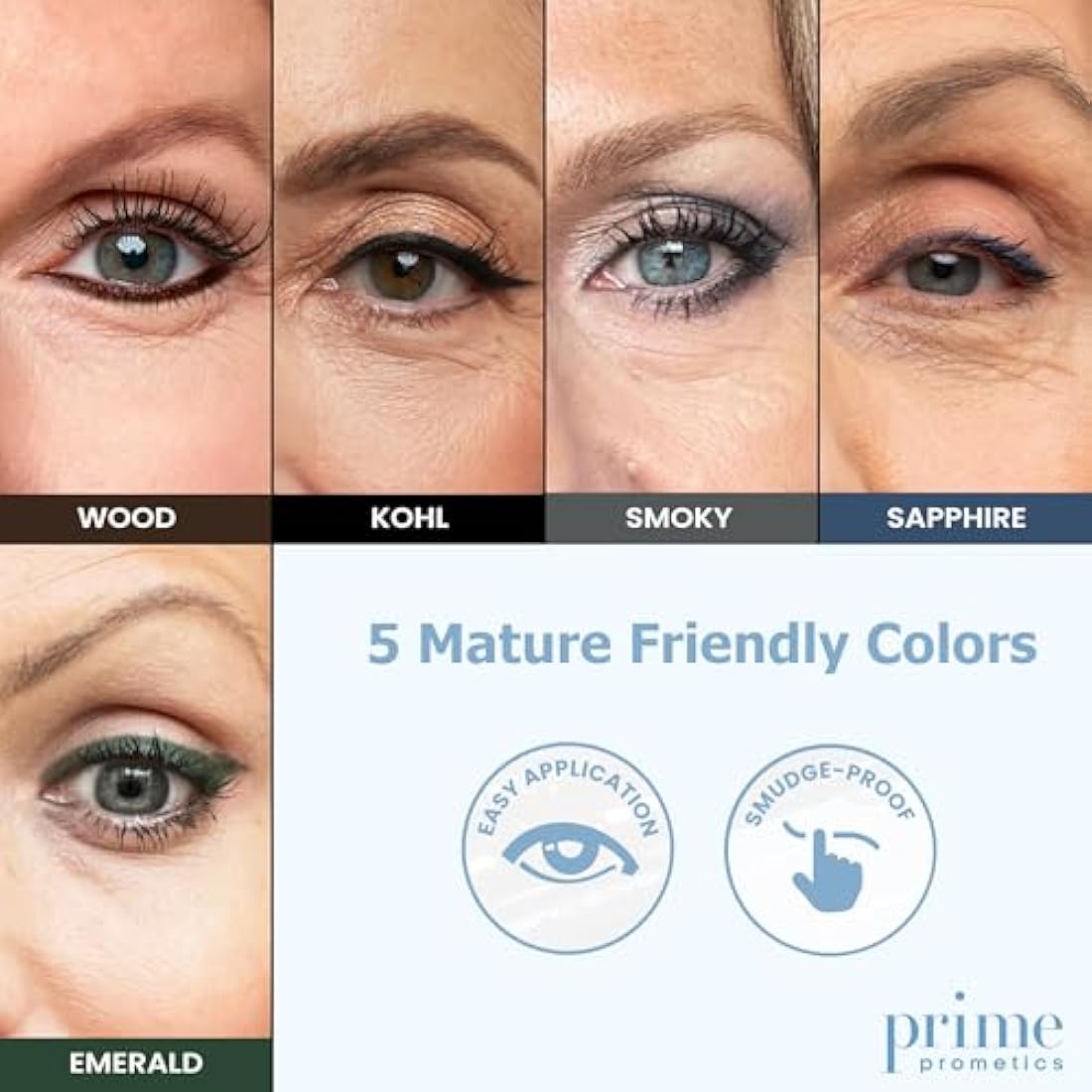 Prime Prometics PrimeEyes Glide Eyeliner for Mature Women – Water-Resistant, Long-Stay and Mess-Proof – Gel Cream Texture, Discreet Sharpener and Effective Smudger (Black)