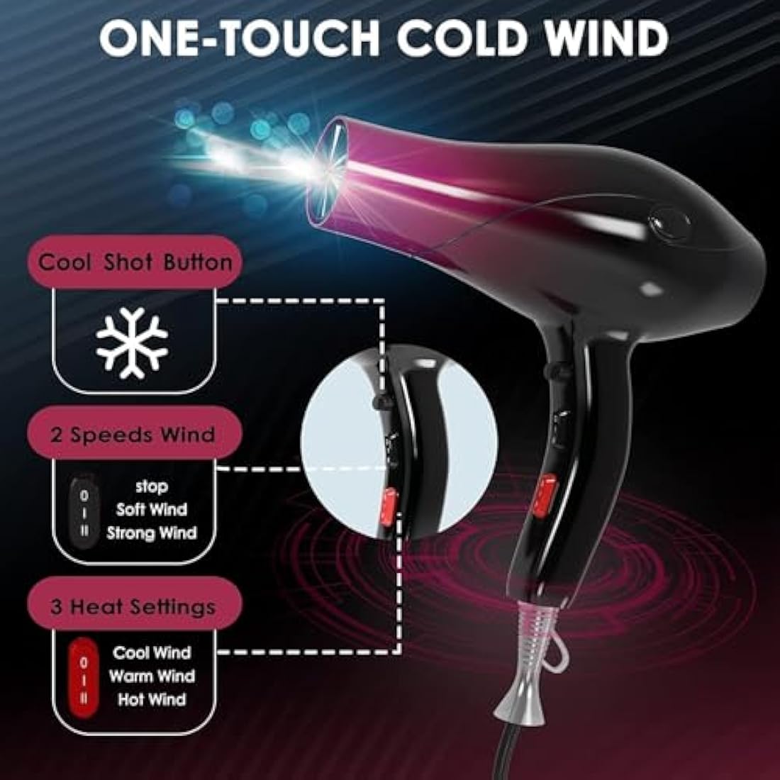 Jooayou Hair Dryer, 3000W Professional Ionic Hairdryers with Diffuser for Women Men Kids, Powerful Blow Dryer with 3 Heat 2 Speed and Cool Button for Home Travel Salon Use