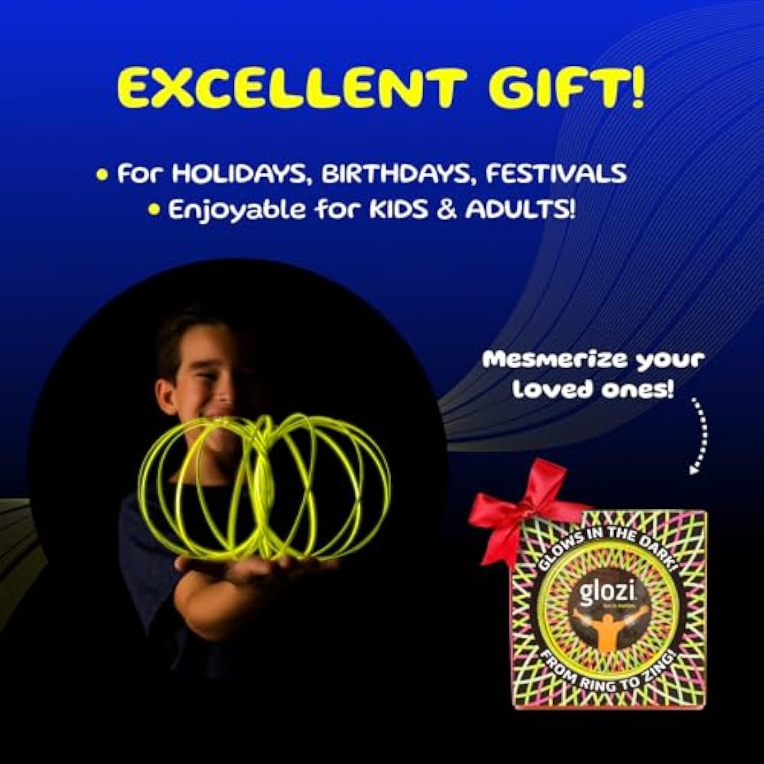 GLOZI Geometric Magic Glow in the Dark Flow Ring - Easy to Use - 3D Arm Spinner Bracelet, Fidget Spinner Toy for Kids and Adults (Pink)