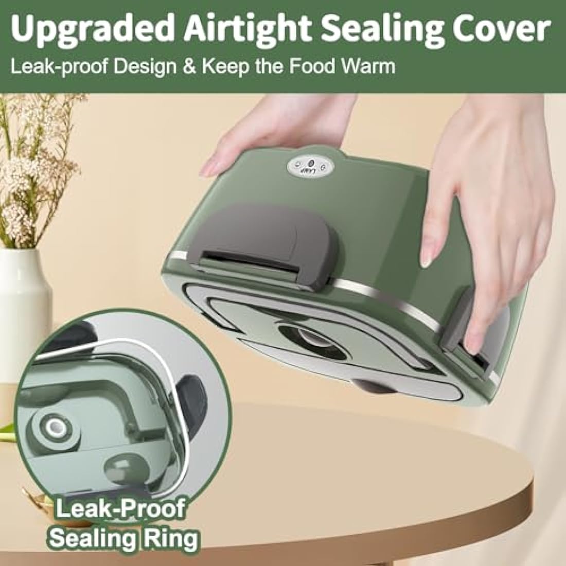 Electric Heated Lunch Box 100W - 3-in-1 Fast Heating Lunch Boxes Portable for Adults, 12V/24V/220V with 2 Pack Containers (Single & Compartment) for Car Truck Office (3 Times Faster), GreenGrey