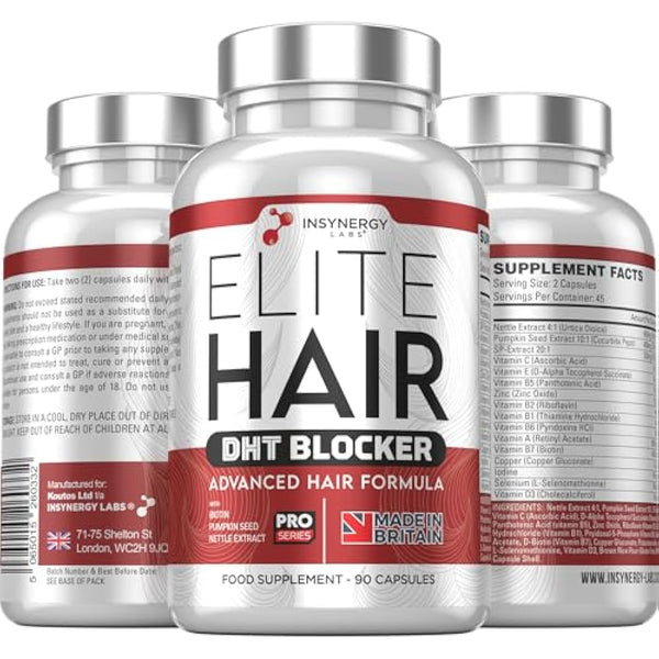 DHT Blocker Elite Hair, Hair Growth Supplement | #1 Advanced Hair Supplements for Women & Men | DHT Blocker Tablets Hair Growth Vitamins | 90 Capsules 16 Ingredients in 1