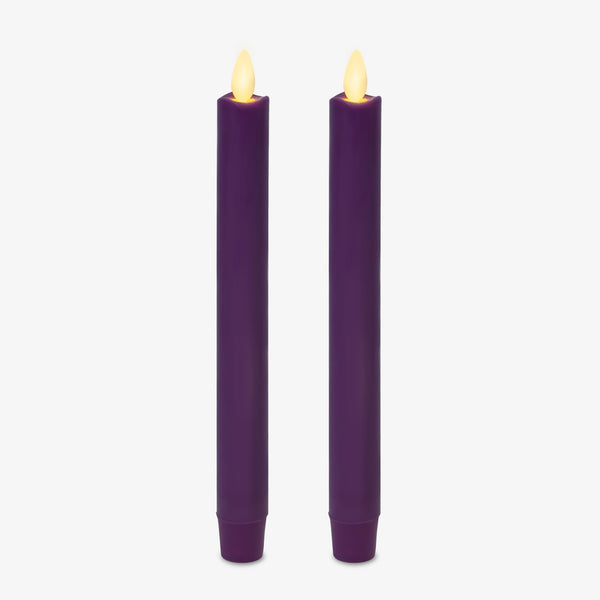 Luminara - Flameless Battery Operated Taper Candle - Purple - Pack of 2-1x9.75 - LED Flickering Flame - Realistic Safe for Home Kids and Pets
