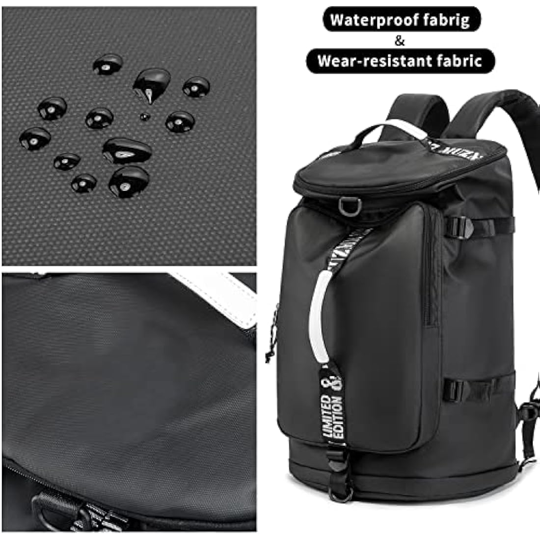 FUNYAGO Gym Backpack Hiking Duffle Bag Woman Man 40L Large Waterproof Backpack Suitable for Hiking, Travel, Black, 大号, Outdoor Cross-country